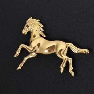D’Orlan Triple 22K Gold Plated Horse Brooch Equestrian Runway Chic
